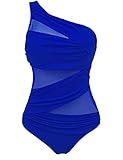 Chuanqi Women's Plus size Sexy Off-shoulder Mesh Swimsuit One Piece (3XL-Large, Blue 1)
