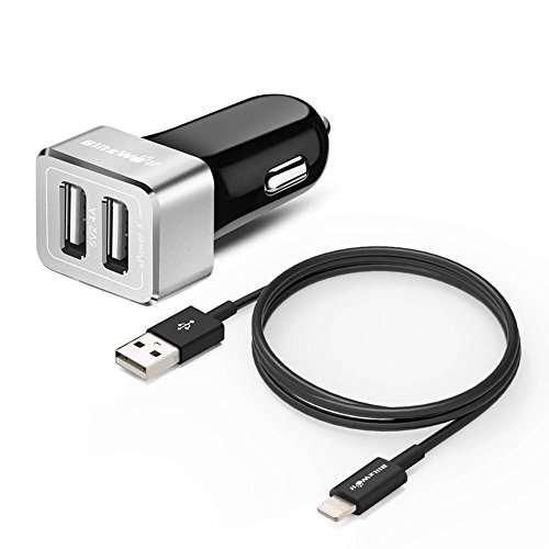 4.8A Dual USB Car Charger, BlitzWolf 24W 2.4 Amp Max Each Portable Rapid Car Charger with Smart Power3S Technology for iPhone 6 6s Plus, Samsung Galaxy S5 S6 Note 4 5, Sony Xperia, Android (Silver)