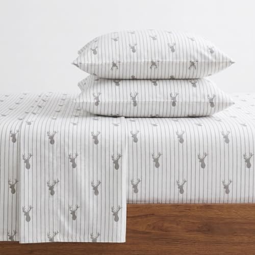 Eddie Bauer - Full Sheet Set, Warm Breathable Cotton Flannel Bedding with Deep Pockets, Brushed for Extra Softness, Cozy Home Decor, Oeko-Tex Certified (Deer Lodge Beige, Full)