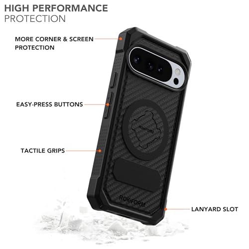 Rokform Compatible with Google Pixel 10 Pro XL Case, Rugged Series Case, Magnetic Cover with RokLock, Drop Tested Armor (Black)