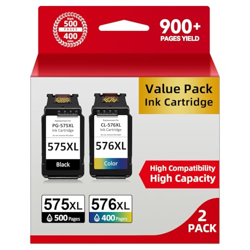 ECOINKO PG-575XL & CL-576XL - 900+ Pages, Replacement for Canon 575 and 576 Original Ink Cartridge 575 576 XL for Canon Pixma TS3550i TS3750i TS3751i TR4750i TR4751i TR4755i TR4756i