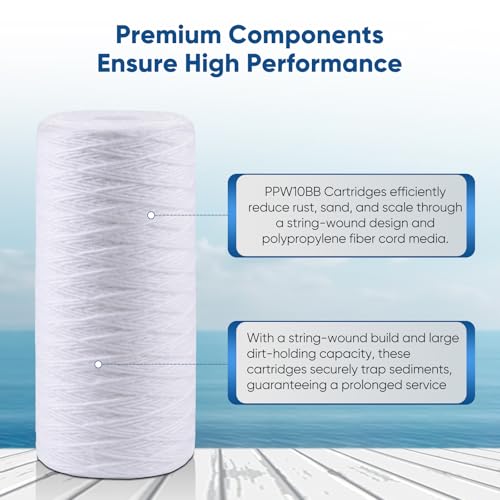 PUREPLUS 5 Micron 10 x 4.5 Whole House String Wound Sediment Filter for Well Water, Replacement Cartridge for 84637, WPX5BB97P, PC10, 355214-45, 355215-45, WP10BB97P, WP5BB97P, 2Pack