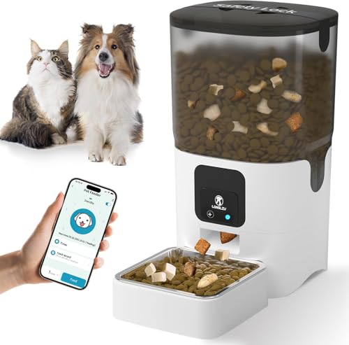Dispensador de Alimento para Perros WiFi, Comedero Automático para Gatos, con Tazón de Acero Inoxidable, para Perro o Gato, Grabación de voz de 10 Segundos, Control Remoto, Alimentación Automática(6L)