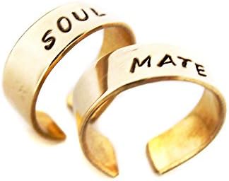 Soul Mate - Hand Stamped Brass Ring Pair - by Juniper Road