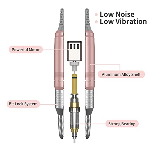 Kredioo Nail Drill Machine for Acrylic Nails, 35000RPM Professional Portable Electric Nail Drill File, E-file Nail Drill Set for Salon Home Use-Pink