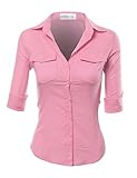 FPT Womens Roll-Up Sleeve Button Down Shirt With Ribbed Sides (S-3XL)