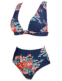 COCOSHIP Traje de baño con escote en V profundo y cintura alta, estilo retro, floral, para dama (FBA)