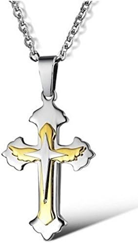 HotVally Fashion Cross Silver Gold plated Stainless Steel Pendant Necklace (#NS191)