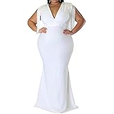 Cololura Women's Elegant V Neck Tassels Plus Size Fishtail Floor-Length Bodycon Evening Maxi Dress Formal Party Dress