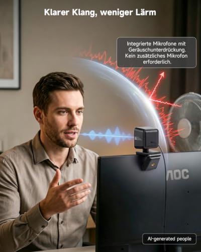 AOC 4K Webcam for PC, 4K/60fps Web Camera with Auto Light Correction, Auto Focus, Privacy Cover, Mic, 75° View, Plug & Play, USB Camera for Laptop, Desktop, Zoom, Skype, Facetime, Conferencing