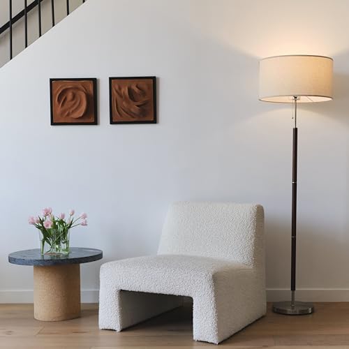 Brightech Carter LED Floor Lamp, Drum Shade with Walnut Wood Finish, Great Living Room Décor, Mid-Century Light for Living Rooms & Offices, Mid Century Modern Lamp for Bedroom