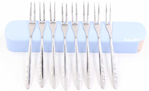 Fruit Forks With Case, LeBeila 8 PCS Appetizer Dessert Forks Mini Stainless Steel Salad Fruit Cocktail Tasting Forks Small Set For Home, Wedding & Party Favor (Stainless Steel, 8PCS)