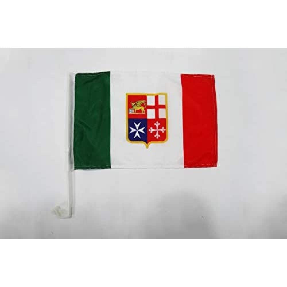 Italy Navy Civil ensign Car Flag 18'' x 12'' - Italian nautical Car flags 30 x 45cm - Banner 18x12 INCHES PLASTIC STICK - AZ FLAG