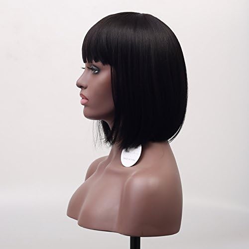 Dark Brown #2 Heat Resistant Synthetic Hair Women Full Fringe Short Bob Wigs