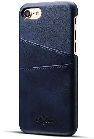 iPhone 8 /iPhone 7 Leather Card Case,Fashioneey Minimalist Vintage Synthetic Leather Wallet Case, Ultra Slim Professional Cover with 2 Card Holder Slots for iPhone 8/iPhone 7(Blue)