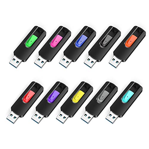 RAOYI 10 Pack 16GB USB 3.0 Flash Drives Slide Retractable Memory Stick Bulk Thumb Drive Jump Drive Zip Drive USB Sticks Data Storage Backup for PC Mac (16G, 10 Mixed Color)