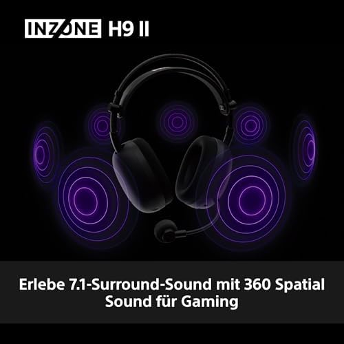 INZONE H9 II Kabelloses Noise Canceling PC-Gaming Headset, Leicht, Anpassbarer Sound-EQ, Abnehmbares Kardioid-AI-Mikrofon, 30h Akku, 2.4GHz & Bluetooth, Soft Case Inklusive, Schwarz