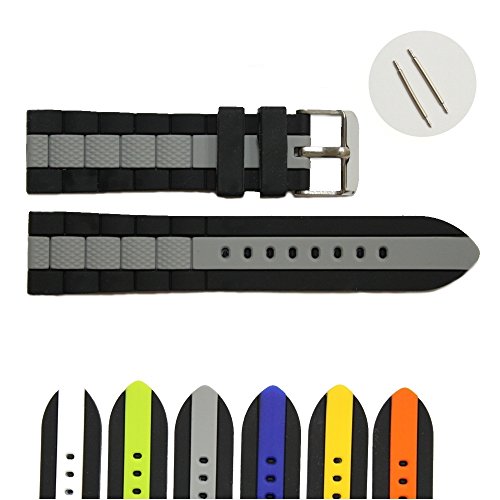 Alexis 22mm Cool Two-Tone Black with Grey Soft Silicone Jelly Watch Band Straps 1050B