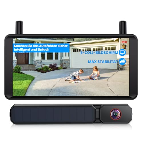 AUTO-VOX 6 Inch Solar Reversing Camera Wireless: 2 Mins Quick Install, 16:9 1080P Display, 2 Channel Split Screen, Supports DVR Recording, IP69K Waterproof for Cars, Trucks, Trailers