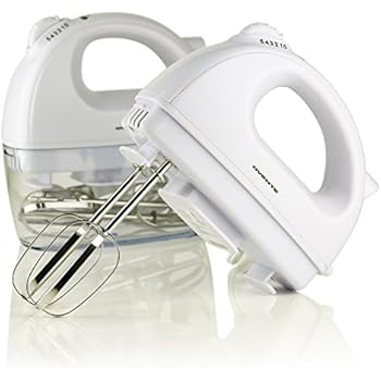 Ovente Electric Hand Mixer, 5 Mixing Speeds, 200W, 2 Stainless Steel Chrome Beaters & Free Snap-On Case, White (HM161W)