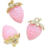 Ornazy 16Pcs 3D Opaque Pink Strawberry Charms Acrylic Imitation Sweet Fruit Dangle Pendants for Jewelry Making Crafts Embellishment