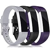 For Fitbit Alta HR and Alta Bands, Konikit Soft Adjustable Replacement Band Accessory with Secure Watch Clasps for Fitbit Alta and Alta HR, Pack of 3 (Black+Purple+Grey)