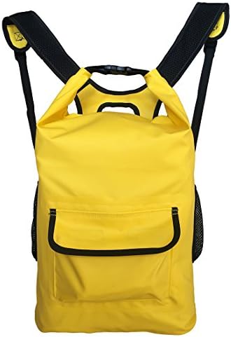 22L Kayaking Waterproof Backpack , Outdoor Durable Dry Bag With Mesh Side Pockets , Gear protecktor (Passion Yellow)