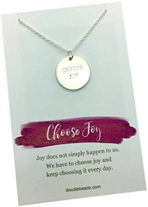 Doodle BeadsChoose Joy Necklace with Matte Silver Stamped Charm,Inspirational Jewelry Gift, with 16"-18" adjustable chain.