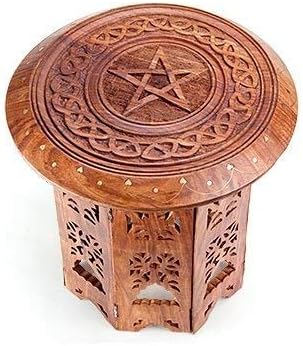 omimp Beautiful hand carved wood pentacle pentagram celtic knot altar table 12" (30cm)