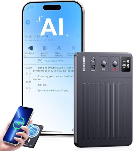 AI Voice Recorder 64GB Memory, AI Voice Recorder Free Transcription and Chatgpt Summary, Support for Real Time Translation in 121 Languages, Support for App and Networks, Wireless Charging