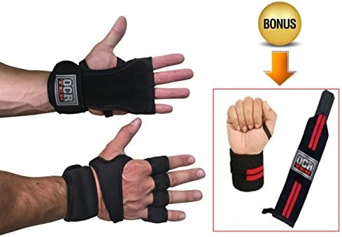 Workout Gloves for CrossFit, Weightlifting, Gym Cross Training, Powerlifting. BONUS Wrist Wrap Braces! Best Sport Gloves for Lifting &amp; Grip Protection - Half Finger - Adjustable Support for Comfort