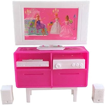 Plastic Pink Toy LCD TV For Barbie Dolls Dollhouse Furniture