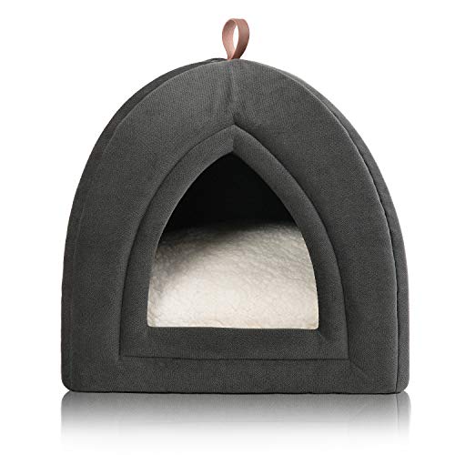 Petsure Pet Tent Cave Bed for Cats/Small Dogs - 15"x15"x15" 2-in-1 Cat Tent/Cat Bed with Removable Washable Cushioned Pillow - Microfiber Indoor Outdoor Pet Beds, Dark Grey - Thumbnail 7