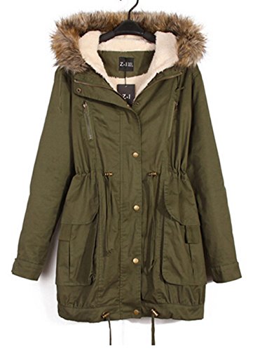 Winter Womens Warm Long Slim Cotton Plus velvet Hooded Jacket 2301 Army Green Parka Small