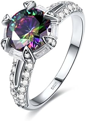 Jrose 925 Sterling Silver Rainbow Topaz Elegant Anniversary Bridal Wedding Band Engagement Ring
