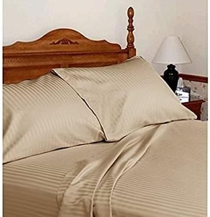 4 PCs Sheet Set, 400 Thread Count, 100% Cotton, 12 Inch Deep Pocket of Fitted Sheet, Long - Staple Combed Pure Natural Cotton Sheet, Soft & Silky Sateen Weave- Taupe Stripe, Queen Size.
