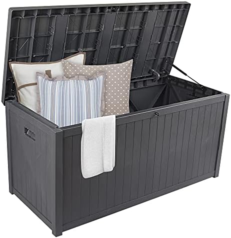 thumbnail image 2 of 120 Gallon Outdoor Deck Storage Box - Waterproof Metal Lockable Bench For Patio, Garden Tools, Pool Toys (Brown) 2 of 10