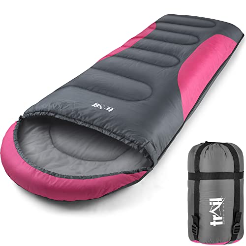 Trail-Alpin-Schlafsack mit Kapuze – 250 g 3-Jahreszeiten- Leicht, kleines Packmaß – mit Kapuze und Kompressionssack (Grün)