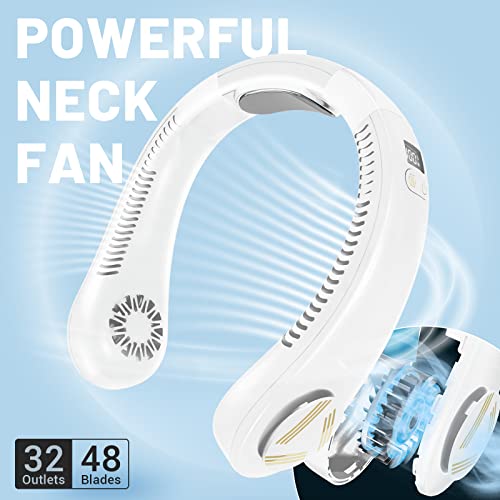 Portable Air Conditioner Neck Fan, Neck Fans Portable Rechargeable, Hidden Bladeless Neck Cooler, Wearable Neck AC Cooling Fan, 3 Speeds 4000 mAh Neck Cooler Fan for Outdoor/Office/Travel-White