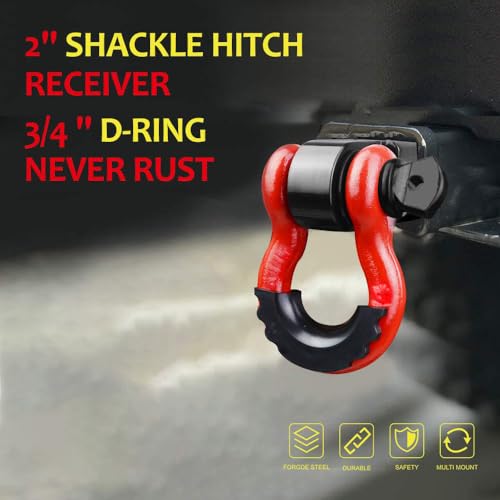 Tow Hitch Receiver 2", 45,000 lbs Break Strength Shackle Hitch with 5/8" Screw Pin, 3/4" Shackle, Red & Black Towing Accessories for Vehicle, Trailer & Off-Road Recovery
