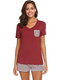 Hotouch - Conjunto de pijama de manga corta a rayas para mujer