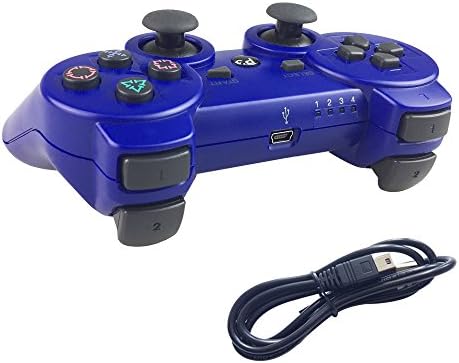 Deloke Wireless Bluetooth Controller For PS3 Double Shock - Bundled with USB charge cord (Blue)