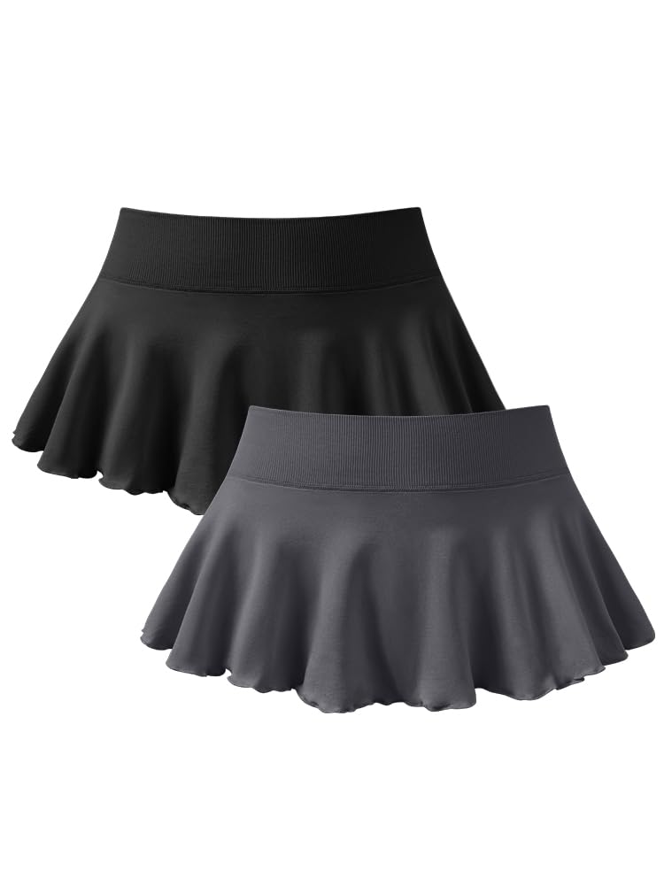 Photo 1 of **MISSING THE BLACK SKIRT**OQQ Women 2 Piece Mini Skirts 2 in 1 Flowy Sexy Basic Stretchy Flared Casual Skirts Black Darkgrey SIZE MEDIUM