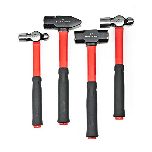 Hampous 4-Piece Hammer Set With Fiberglass Handle(16 oz Ball Pein Hammer, 24oz Ball Pein Hammer ,3 lb Sledge Hammer,3 lb Cross Pein Hammer)