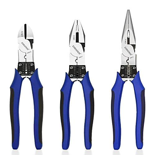 KAIHAOWIN ニッパー・ペンチ セット ラジオペンチ 強力ニッパー 強力ペンチ 電工ニッパー ワイヤーカッター 精密圧着ペンチ ボルトカッター 鉄線対応 多機能 工具 3点入り