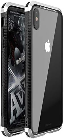 iPhone Xs Max Case, LWGON Luxury Aluminum Metal Frame + Transparent Tempered Glass PC Back Triple Cover case for iPhone Xs Max (3Glass Silver)