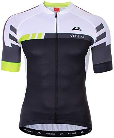 VEOBIKE Professional Tight Version Thunder Series Cycling Jersey Bicycle Racing Summer Top Sportwear Short Sleeved Shirt for Men BK (XL)