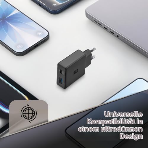 Netzladegerät Power Lite 45 W mit USB-C 45 W und USB-A 18 W, GaN+ Technologie, kompaktes Design, gleichzeitiges Laden von Zwei Geräten, schwarz