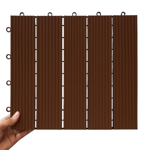 KIT 5 Deck Modular Plástico 30x30cm x 2cm Altura Piso Encaixe Rápido Antiderrapante Drenante para Piscina Jardim Varanda Banheiro (MARROM)