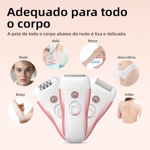 GOKOCO Aparelho Depilador Elétrico 3 em 1, 3 Cabeças Substituíveis, Recarregável, Uso Sem Dor para Pernas, Axilas, Corpo Inteiro, Viagem, GF1079, Rosa